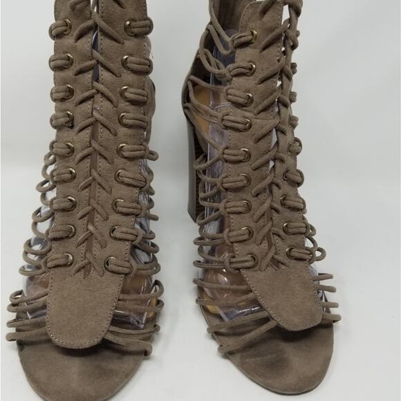 Bamboo Brown Suede Zip Back Heels Zipper Back Foot Hugging Heel Snug fit Size 10 - Picture 4 of 11